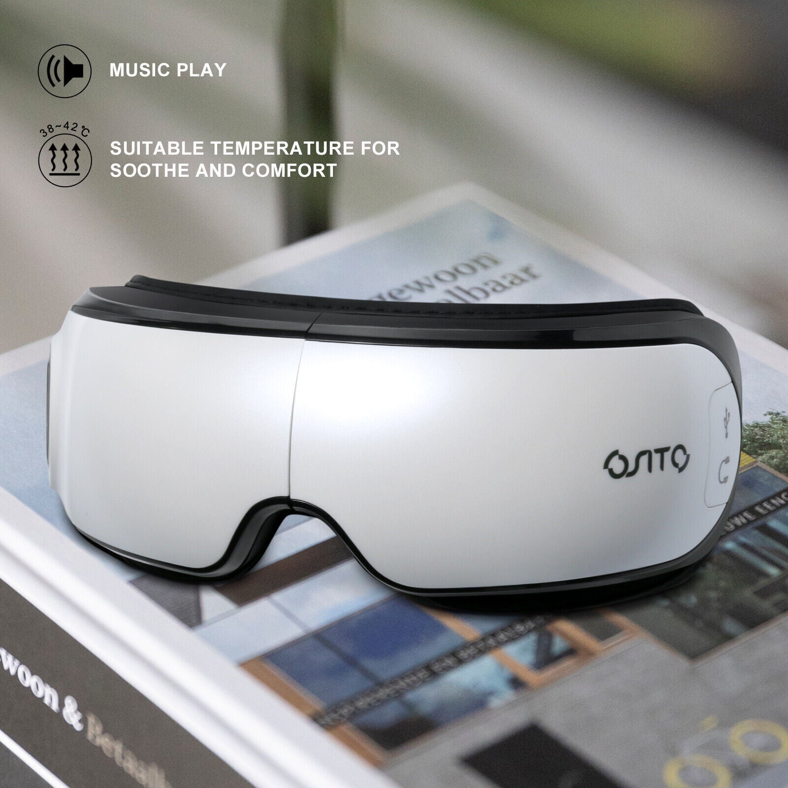 Eye Massager with Heat Rechargeable Air Compression Eye Mask Music Relax.