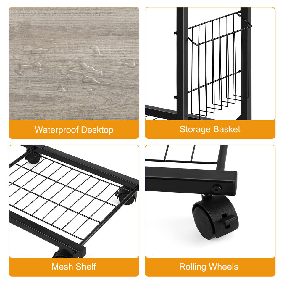 C Shaped Small Narrow End Side Table Rolling Laptop Stand Table Adjustable.