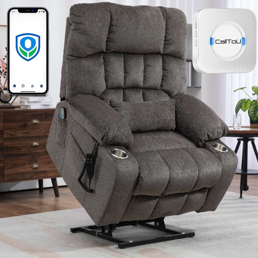 Bulkyriser (2.0) Lay Flat Lift Chair, 26 Inch Wide Seat, Light Gray (Free Pager)