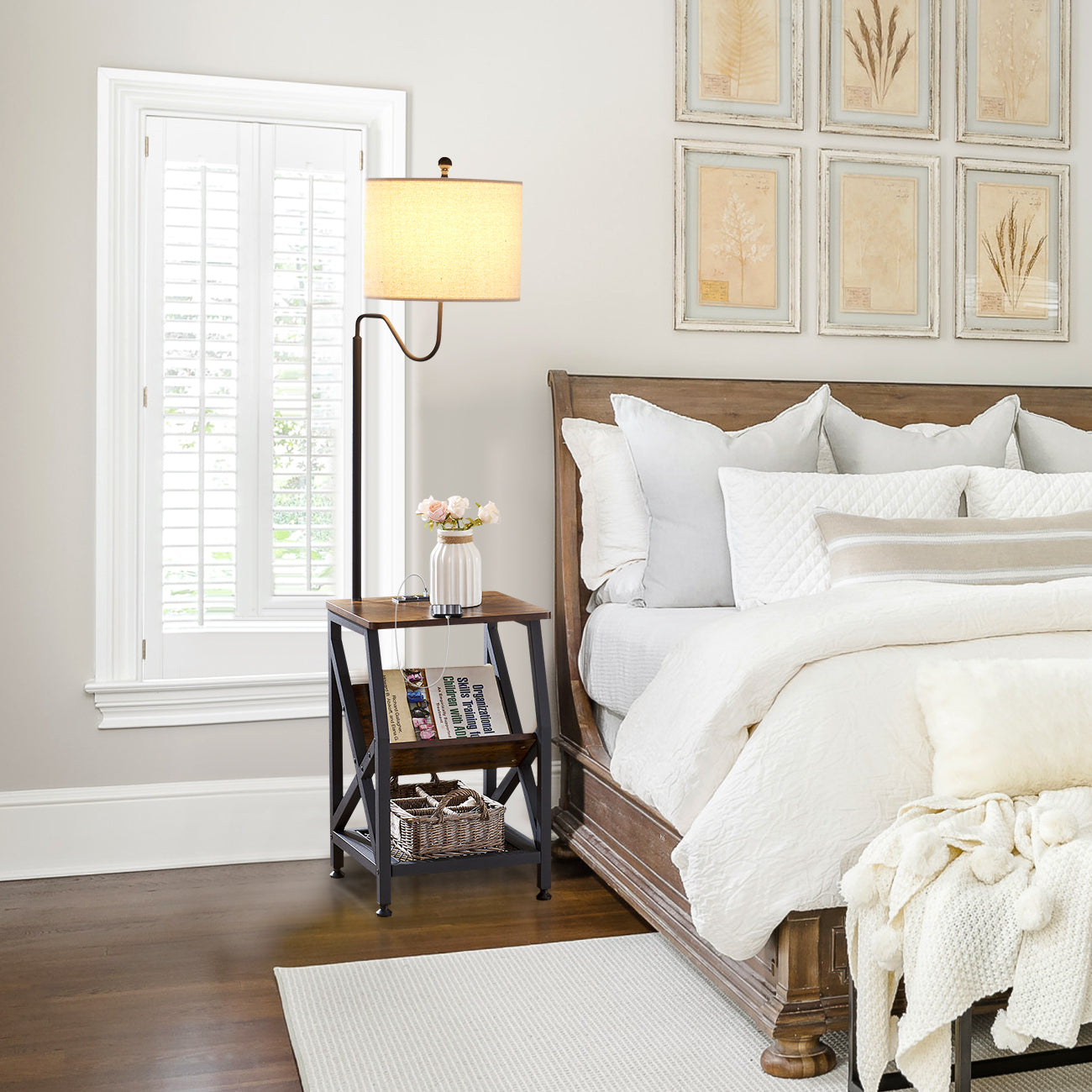 Side Table End Table with Floor Lamp and Outlet.