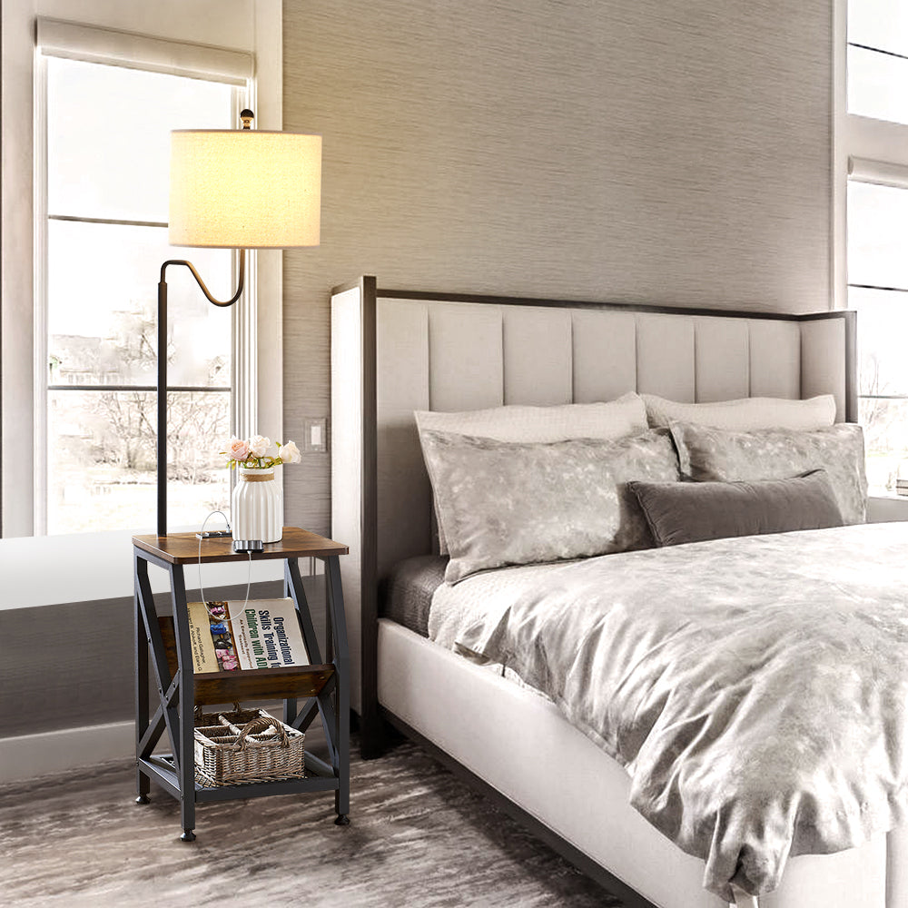 Side Table End Table with Floor Lamp and Outlet.