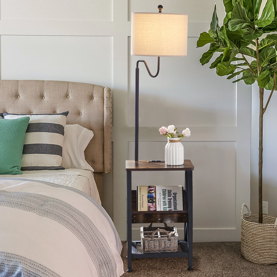 Side Table End Table with Floor Lamp and Outlet