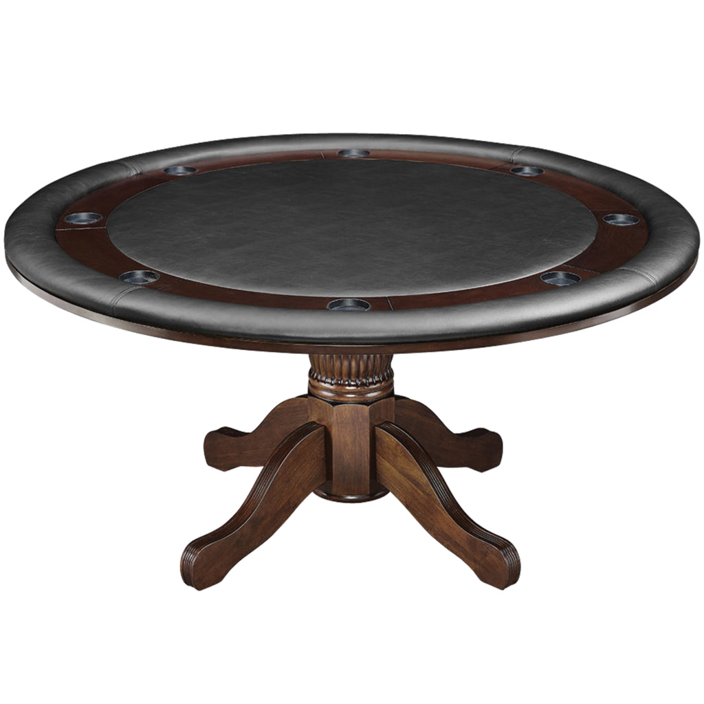 Poker Game Table, 60 Inch Solid Wood with Dinning Top, Padded Vinyl Surface, Cappuccino