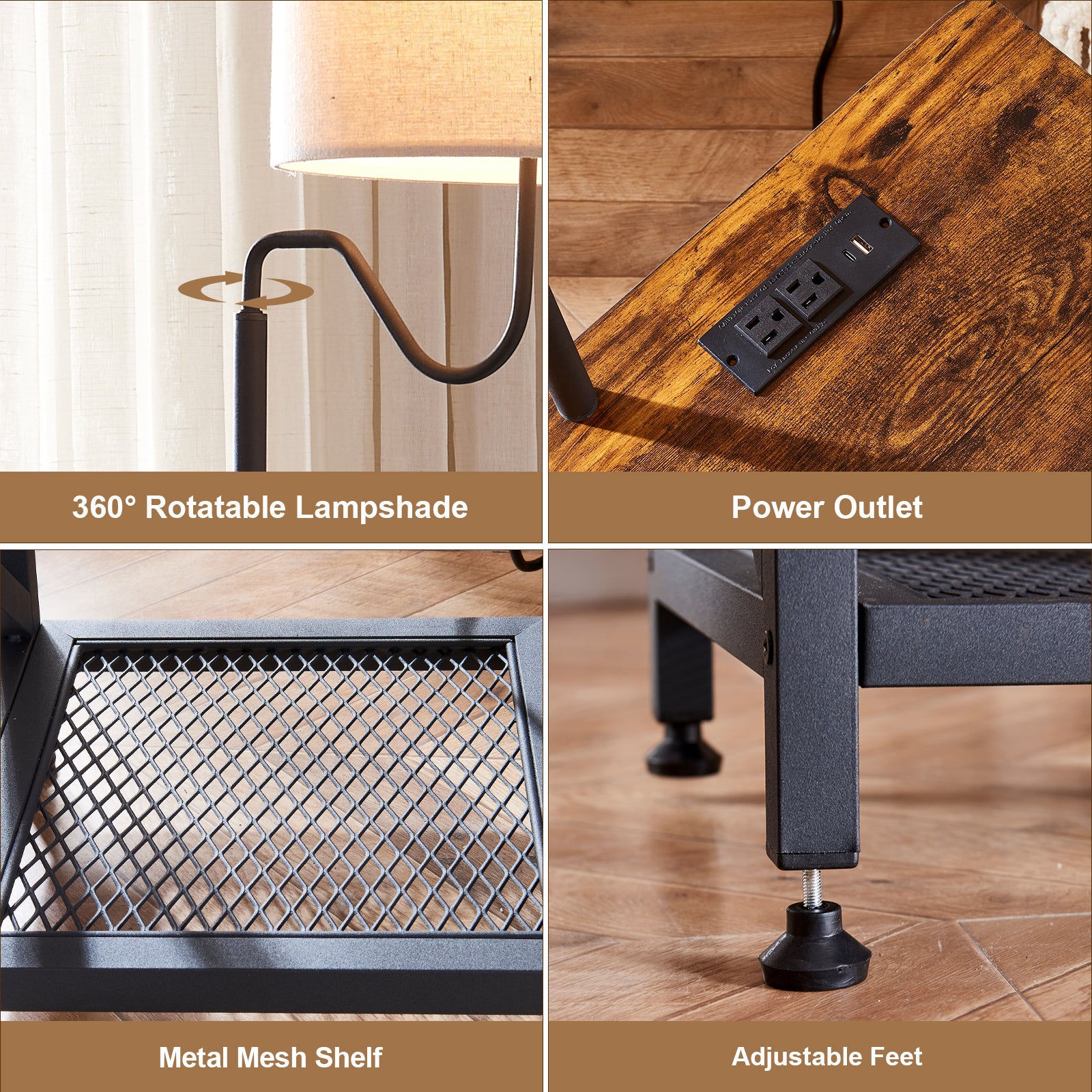 Side Table End Table with Floor Lamp and Outlet.