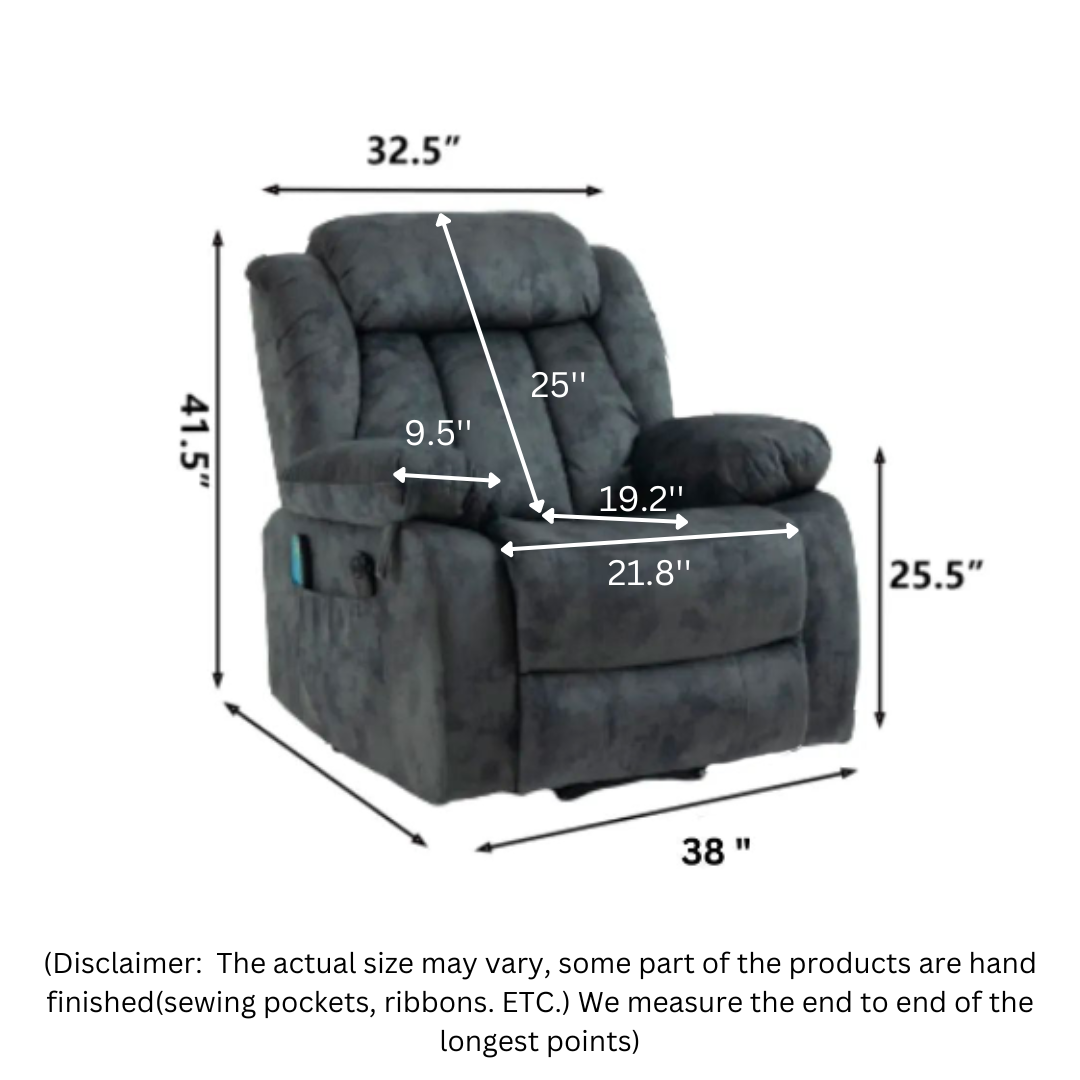 Please note that the size of the Crius Lift Chair may vary slightly due to the hand finishing of certain parts of the product, such as sewing pockets, ribbons, and other decorative features. While we make every effort to ensure the accuracy of our measurements, it is important to understand that the actual size of the chair may differ slightly from the dimensions provided.
