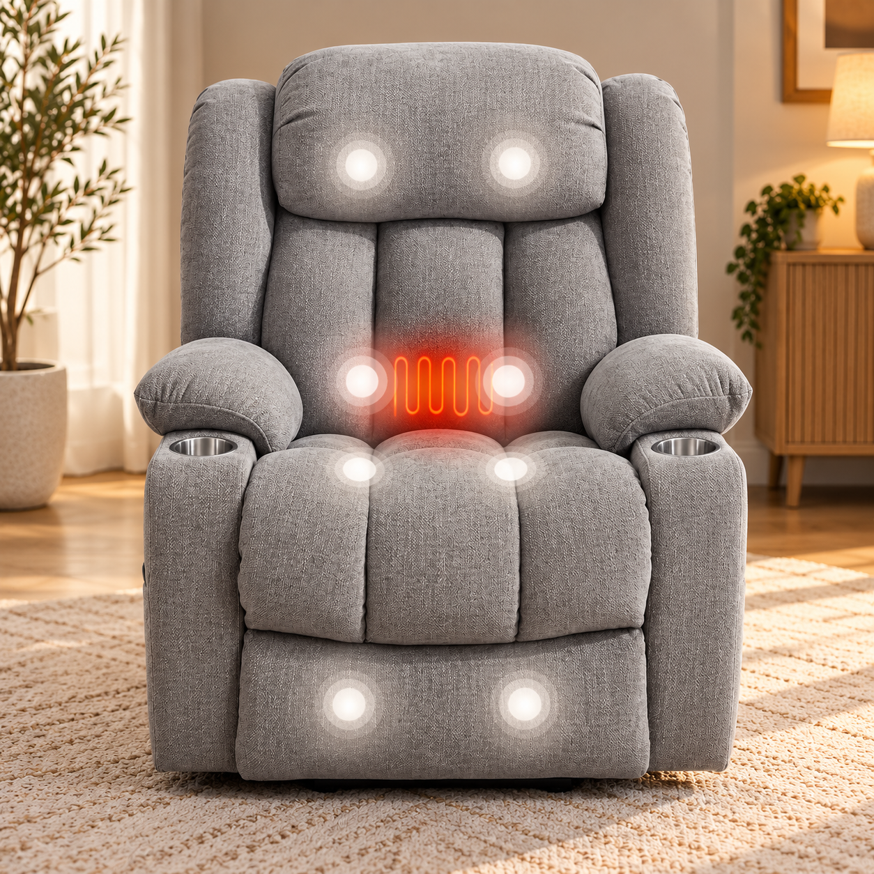 CloudPulse Electric Recliner – Chenille Power Recliner with 8-Point Massage, Lumbar Heat & USB Charging