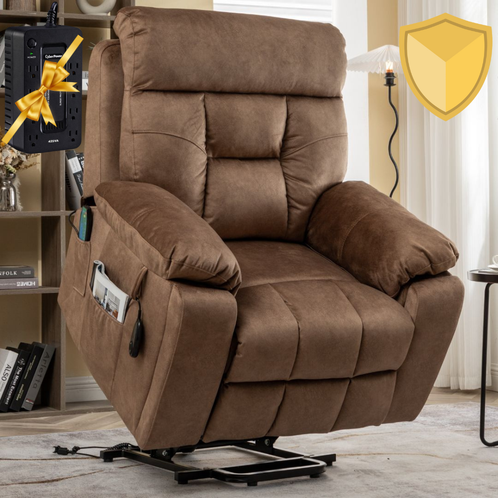 Castle Lift Chair for Big, 26 Inch Seat, Back Up Battery, Brown