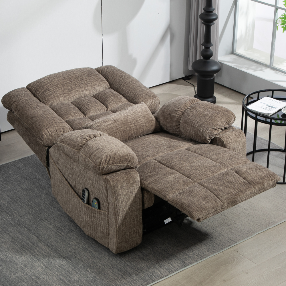 LuxQuad Lay Flat Lift Chair, 25.5 Inch Wide Seat, The First 4 Motors Lift Chair, Grey-Brown (FREE 2 Years Warranty).