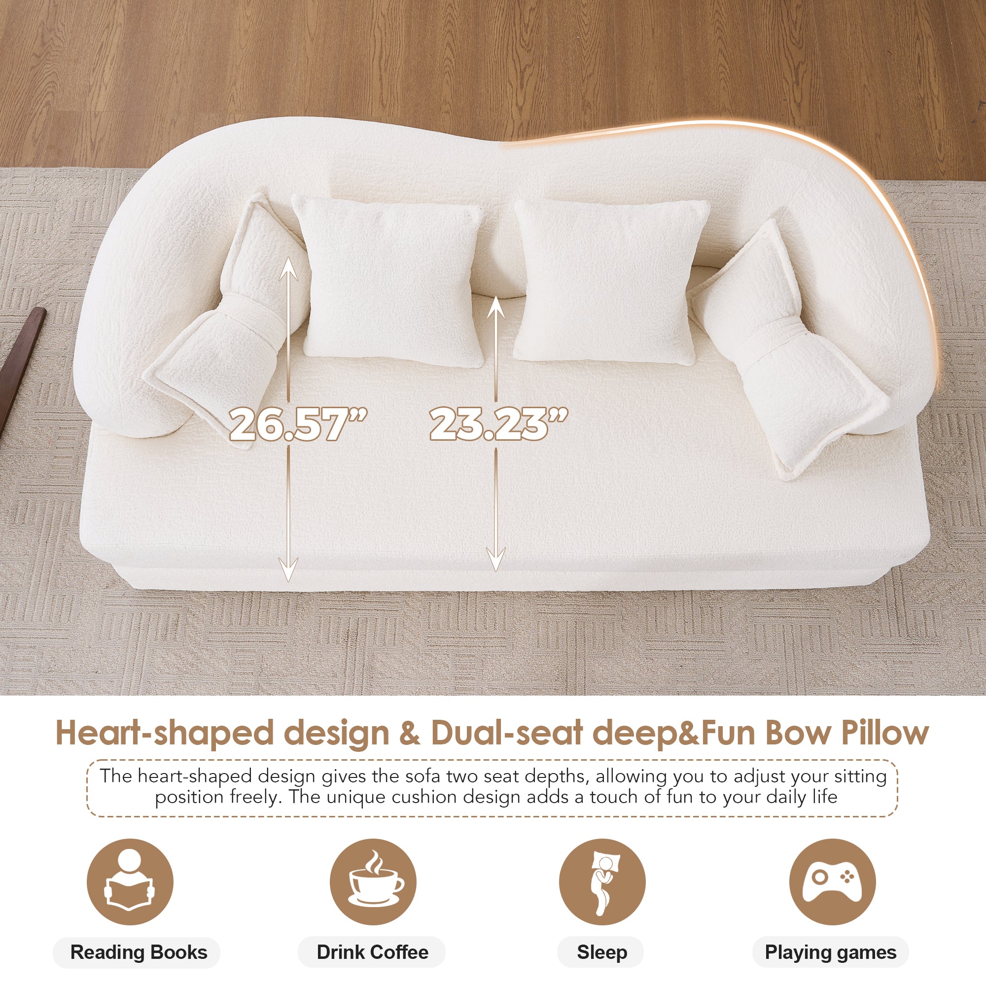 70" Foldable Sofa Bed with 4 Pillows – Milk White.