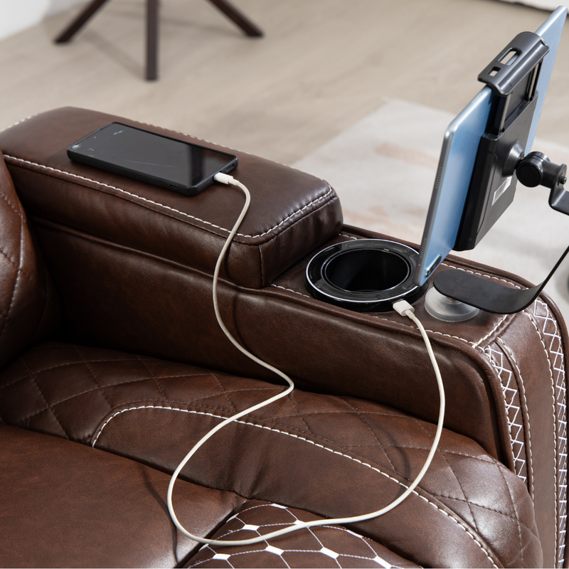 AstroLounge Zero Gravity Chair with Smart Control, 2 Cup Holder, 2 Storage with Cover, with Phone and Laptop Holder, Faux Leather - Brown.