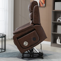 Knight Lay Flat Lift Chair, 24.8 Inch Wide Seat 74.8 Inch Length, With Back Up Battery, Wireless Charging Side Table, Faux Leather Brown ‪‪(FREE 2 Years Warranty)