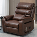 Knight Lay Flat Lift Chair, 24.8 Inch Wide Seat 74.8 Inch Length, Dual Motors, Wireless Charging Side Table, Faux Leather Brown ‪(FREE CPS Warranty)
