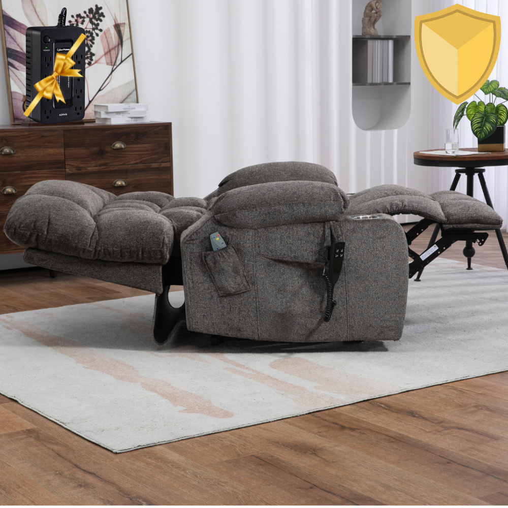 Bulkyriser 2.0 Lay Flat Lift Chair, 25.6 Inch Wide Seat, Battery Back Up, Light Gray (Free 2 Years Warranty)