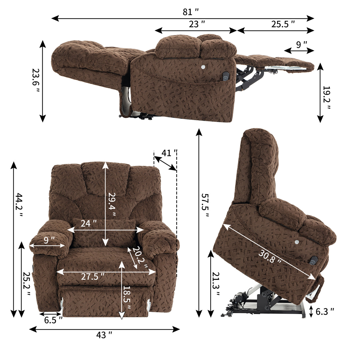 AirCell Massage Lift Chair – 28 Inch Wide Seat, 500-LBS Capacity with Extended Footrest