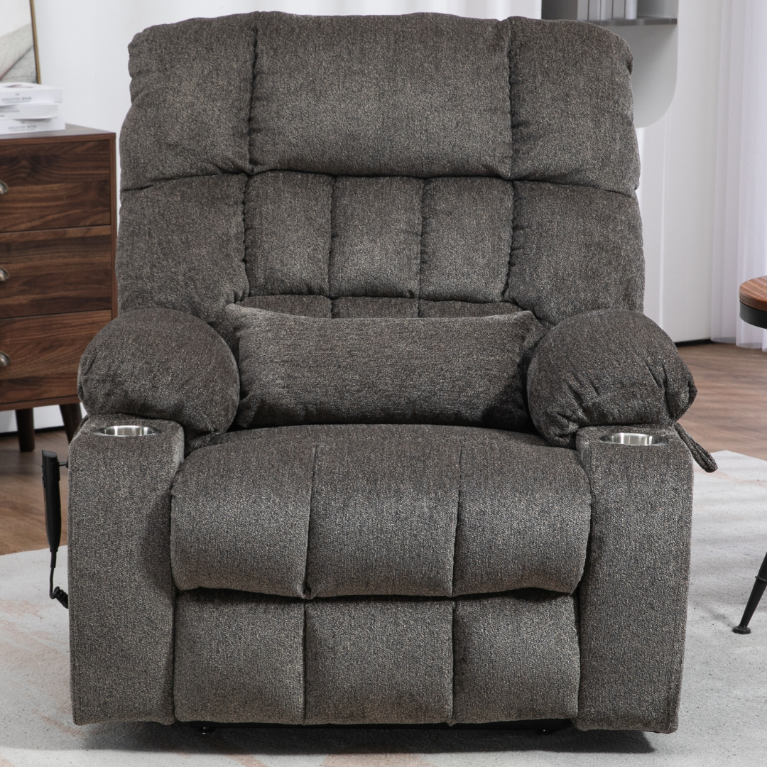 Bulkyriser 2.0 Lay Flat Lift Chair, 25.6 Inch Wide Seat 73.2 Inch Length, Dual Motors, Light Gray (FREE 2 YEARS WARRANTY).