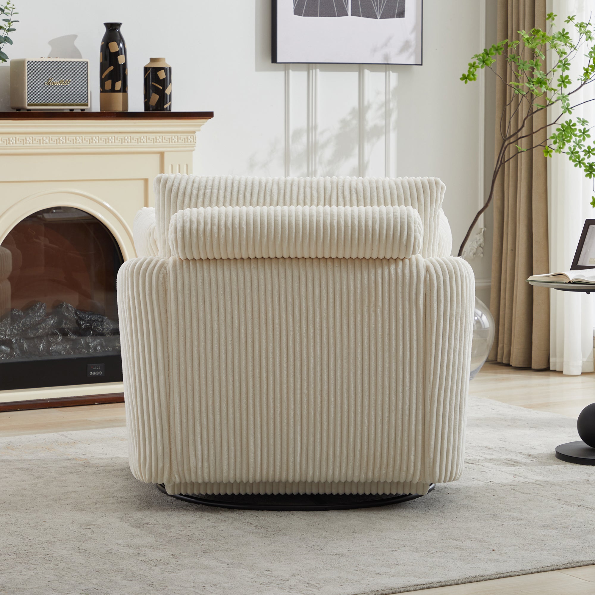 360° Swivel Accent Chair with 2 Pillows, Ivory.