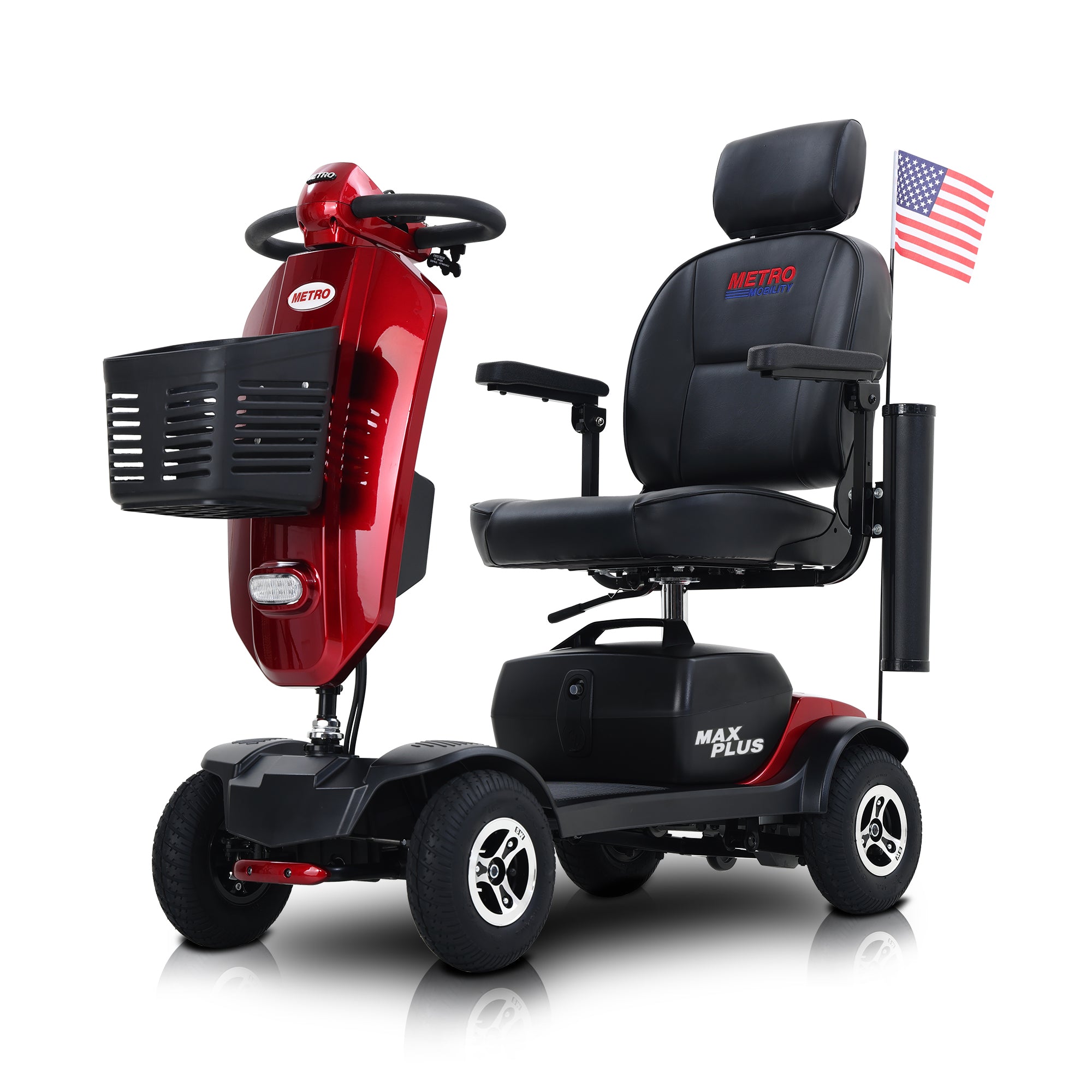 Metro Mobility Max Plus 4-Wheel Mobility Scooter, 300 lb Capacity, 16 Mile Range, Rear Suspension (FREE Raincoat).