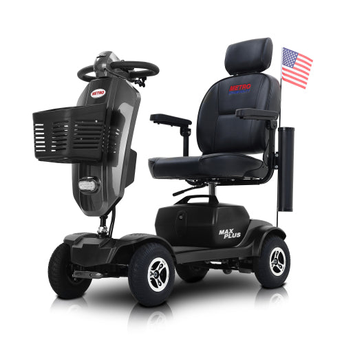 Metro Mobility Max Plus 4-Wheel Mobility Scooter, 300 lb Capacity, 16 Mile Range, Rear Suspension (FREE Raincoat).
