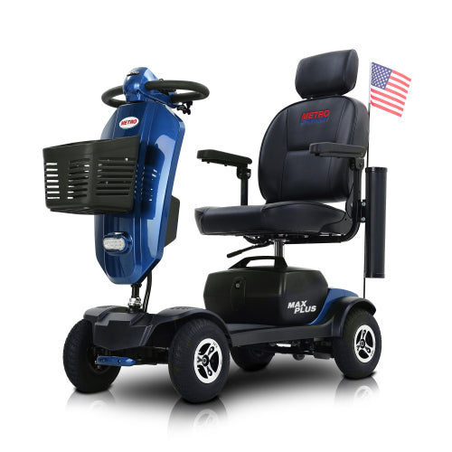 Metro Mobility Max Plus 4-Wheel Mobility Scooter, 300 lb Capacity, 16 Mile Range, Rear Suspension (FREE Raincoat).