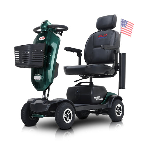 Metro Mobility Max Plus 4-Wheel Mobility Scooter, 300 lb Capacity, 16 Mile Range, Rear Suspension (FREE Raincoat).
