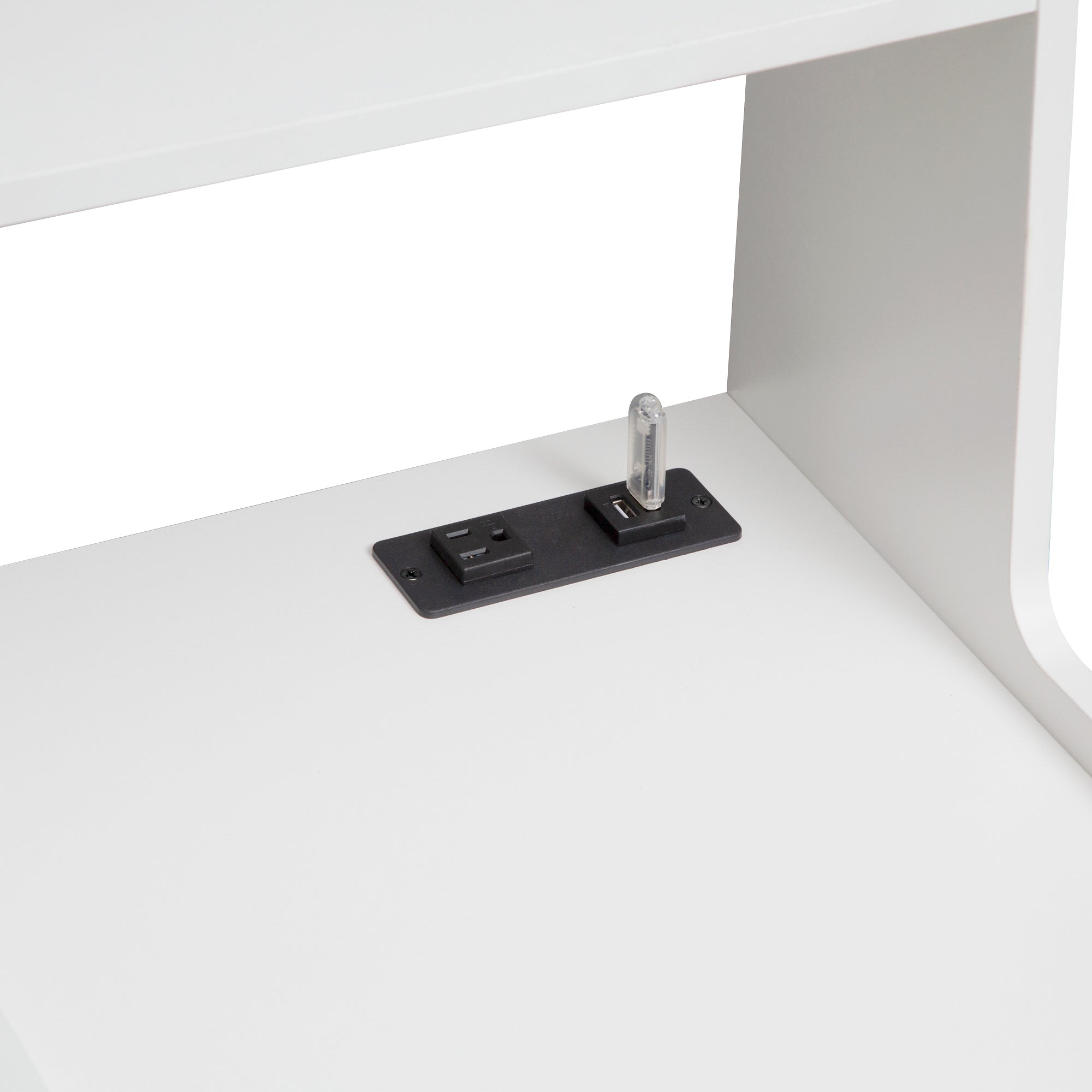 Modern Nightstand with Charging Station, Night Light & Storage Cabinet – White