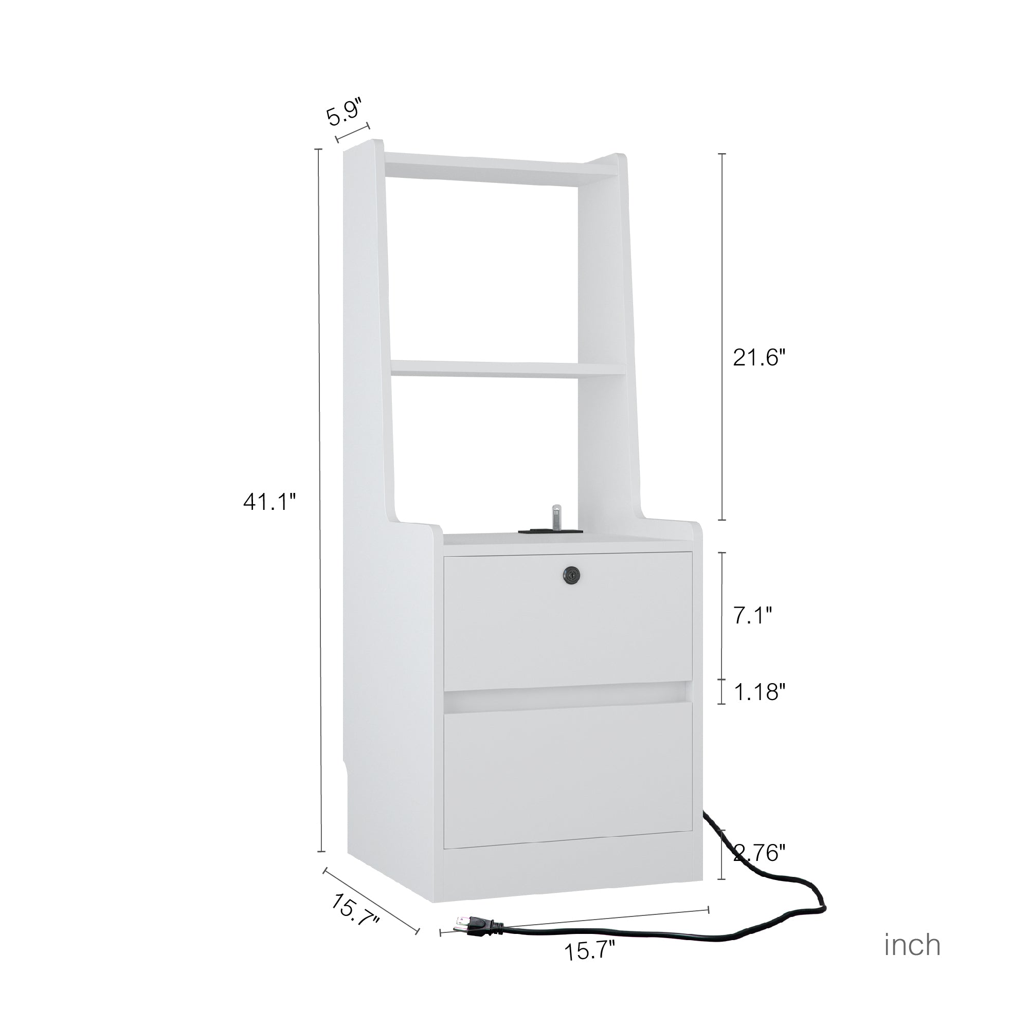 Modern Nightstand with Charging Station, Night Light & Storage Cabinet – White