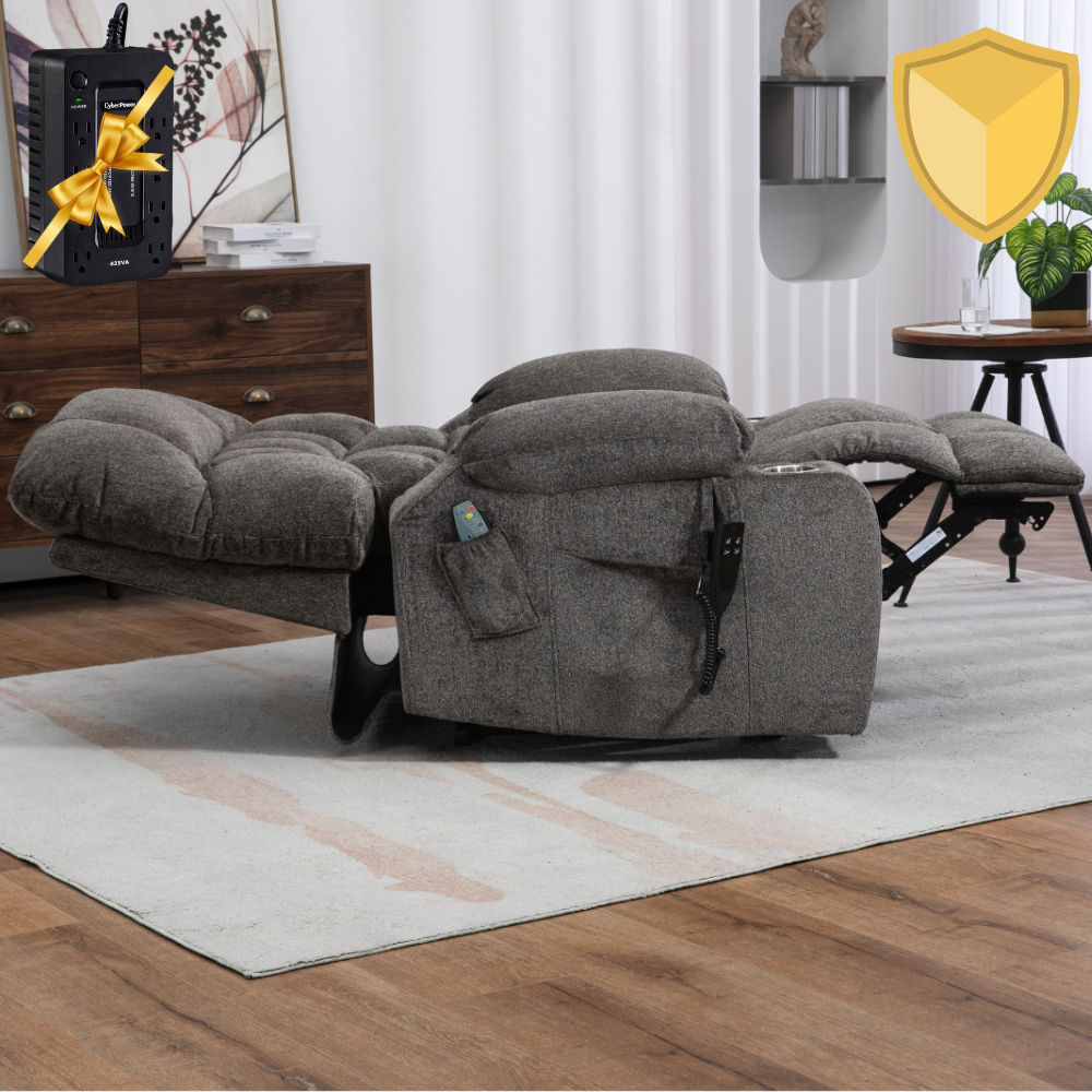 Bulkyriser 2.0 Lay Flat Lift Chair, 25.6 Inch Wide Seat, Battery Back Up, Light Gray