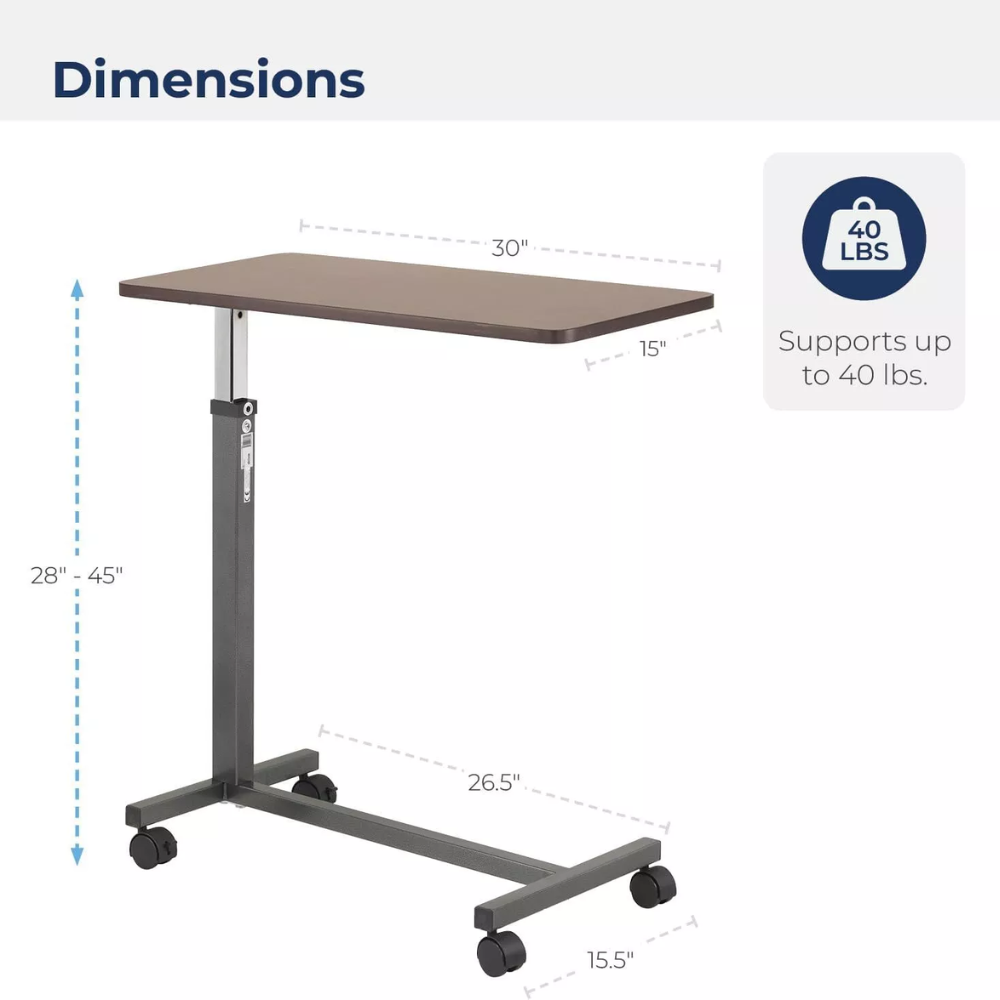 Over The Bed Side Table Wheels Hospital Overbed Rolling Tray Adjustable Bedside