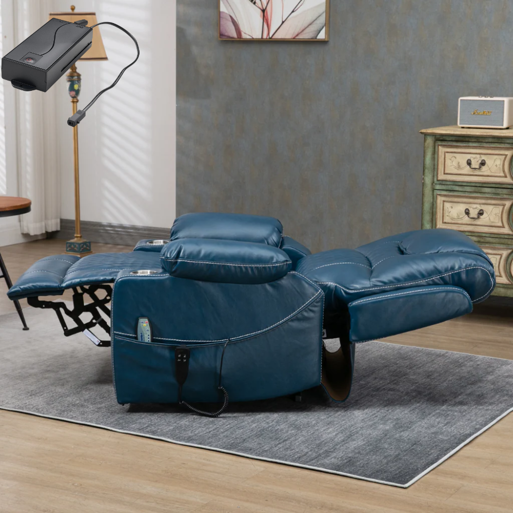 SleepingTitan Origin Lay Flat Lift Chair, 25.1 Inch Wide Seat 74.2 Inch Length, With Back Up Battery, Faux Leather Blue ‪(FREE 2 Years Warranty)