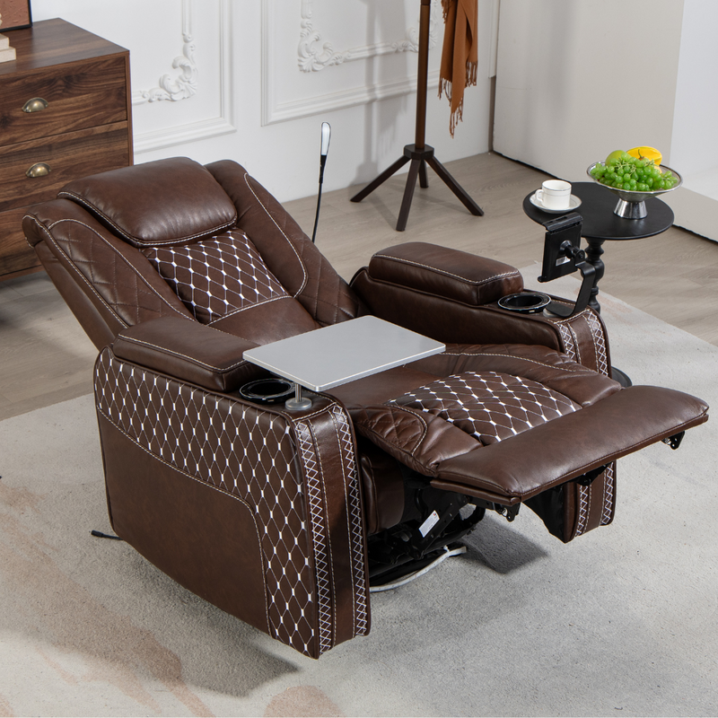AstroLounge Zero Gravity Chair with Smart Control, 2 Cup Holder, 2 Storage with Cover, with Phone and Laptop Holder, Faux Leather - Brown.
