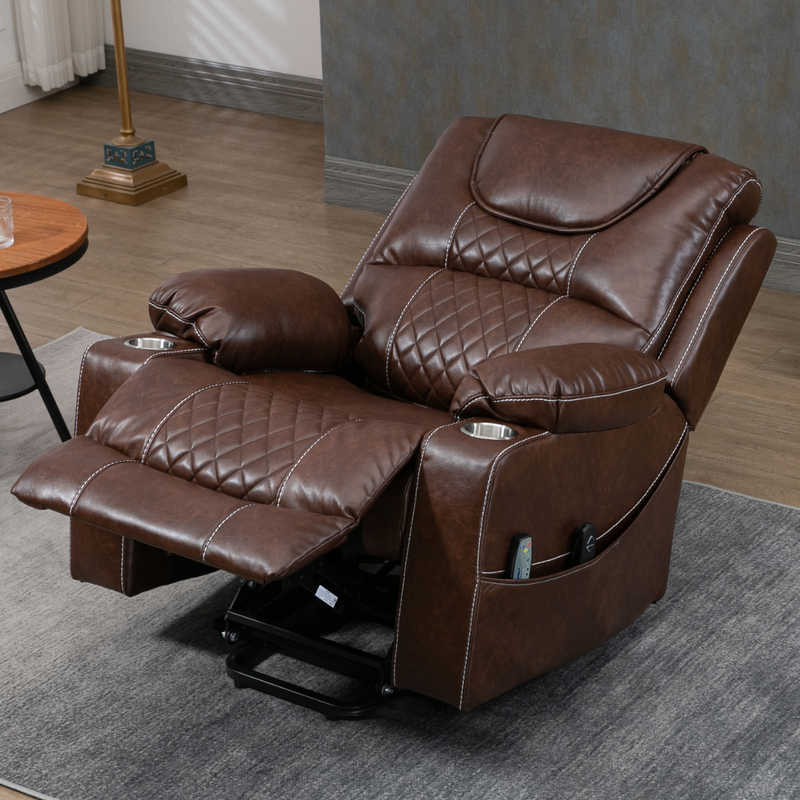 SleepingTitan Origin Lift Chair, 26 Inch Wide Seat 63.5 Inch Length, Faux Leather Brown