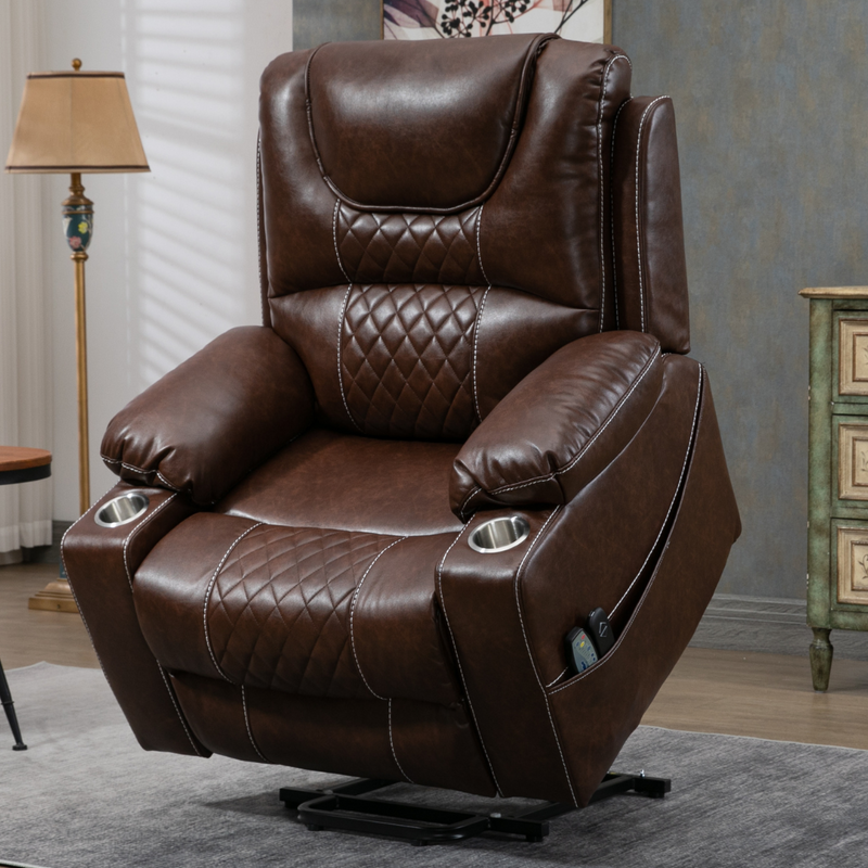 SleepingTitan Origin Lift Chair, 26 Inch Wide Seat 63.5 Inch Length, Faux Leather Brown