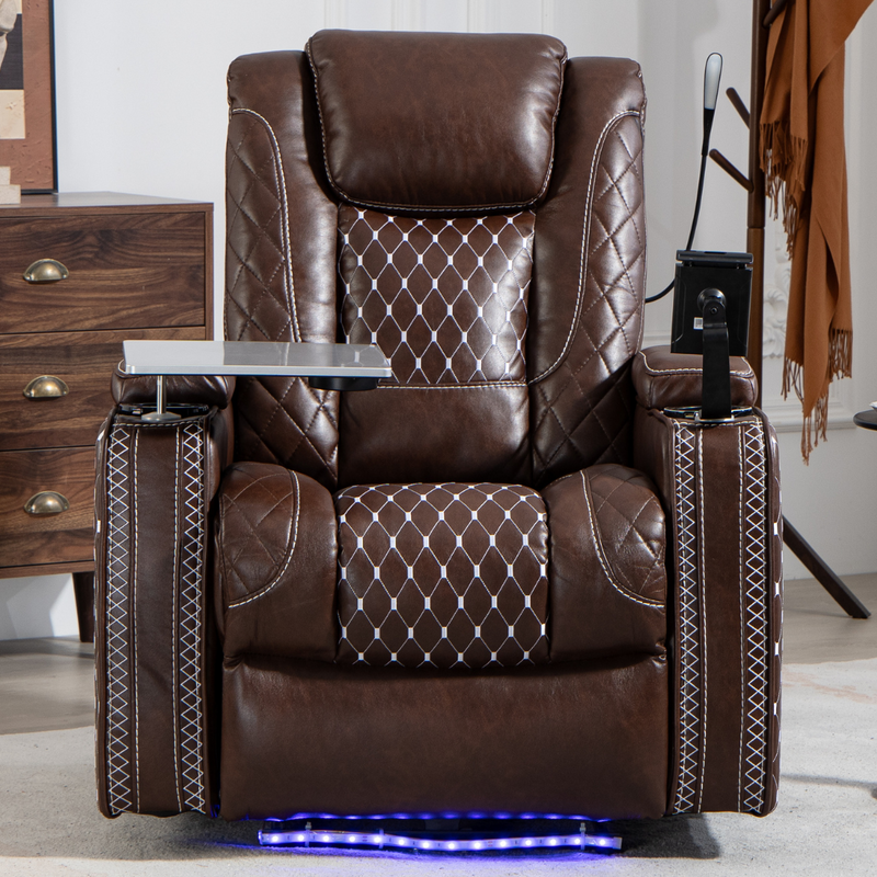 AstroLounge Zero Gravity Chair with Smart Control, 2 Cup Holder, 2 Storage with Cover, with Phone and Laptop Holder, Faux Leather - Brown.