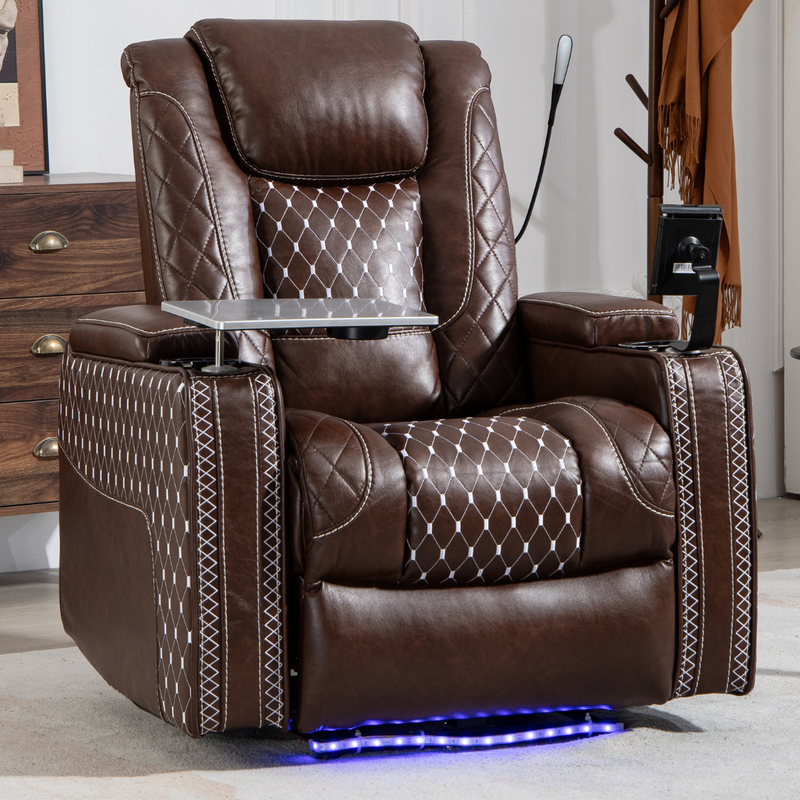 AstroLounge Zero Gravity Chair with Smart Control, 2 Cup Holder, 2 Storage with Cover, with Phone and Laptop Holder, Faux Leather - Brown.