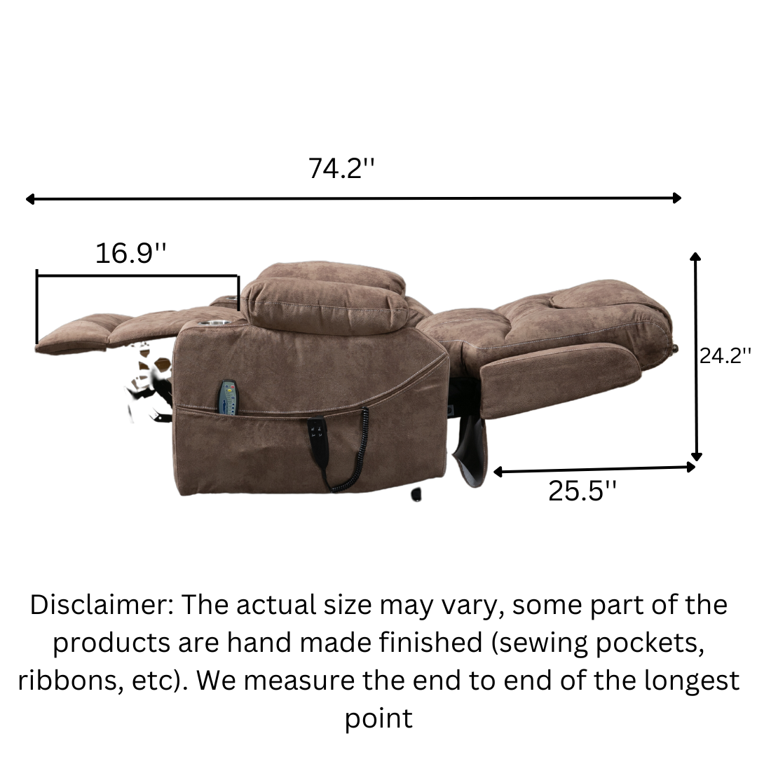 SleepingTitan Origin Lay Flat Lift Chair, 25.1 Inch Wide Seat 74.2 Inch Length, With Battery Back Up, Brown ‪(FREE 2 Years Warranty).