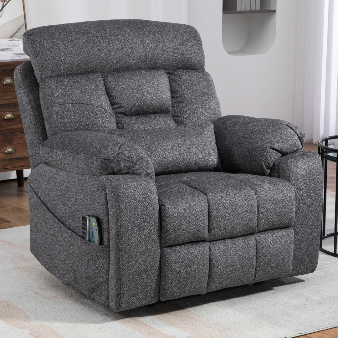 LuxQuad Lay Flat Lift Chair, The First 4 Motors Oversized Lift Chair, Grey