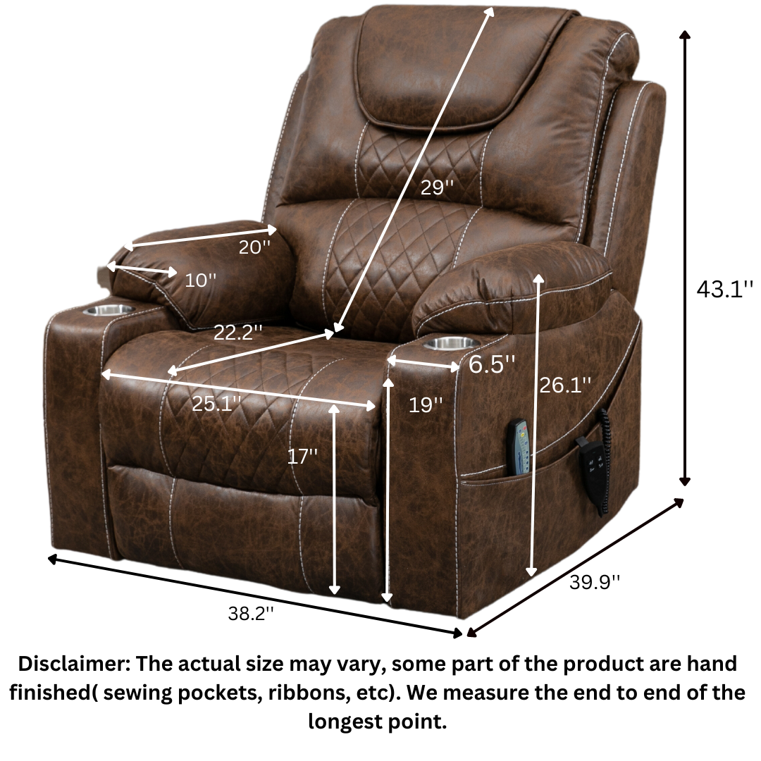 SleepingTitan Origin Lay Flat Lift Chair, 25.1 Inch Wide Seat 74.2 Inch Length, With Back Up Battery, Faux Leather Brown ‪(FREE 2 Years Warranty)