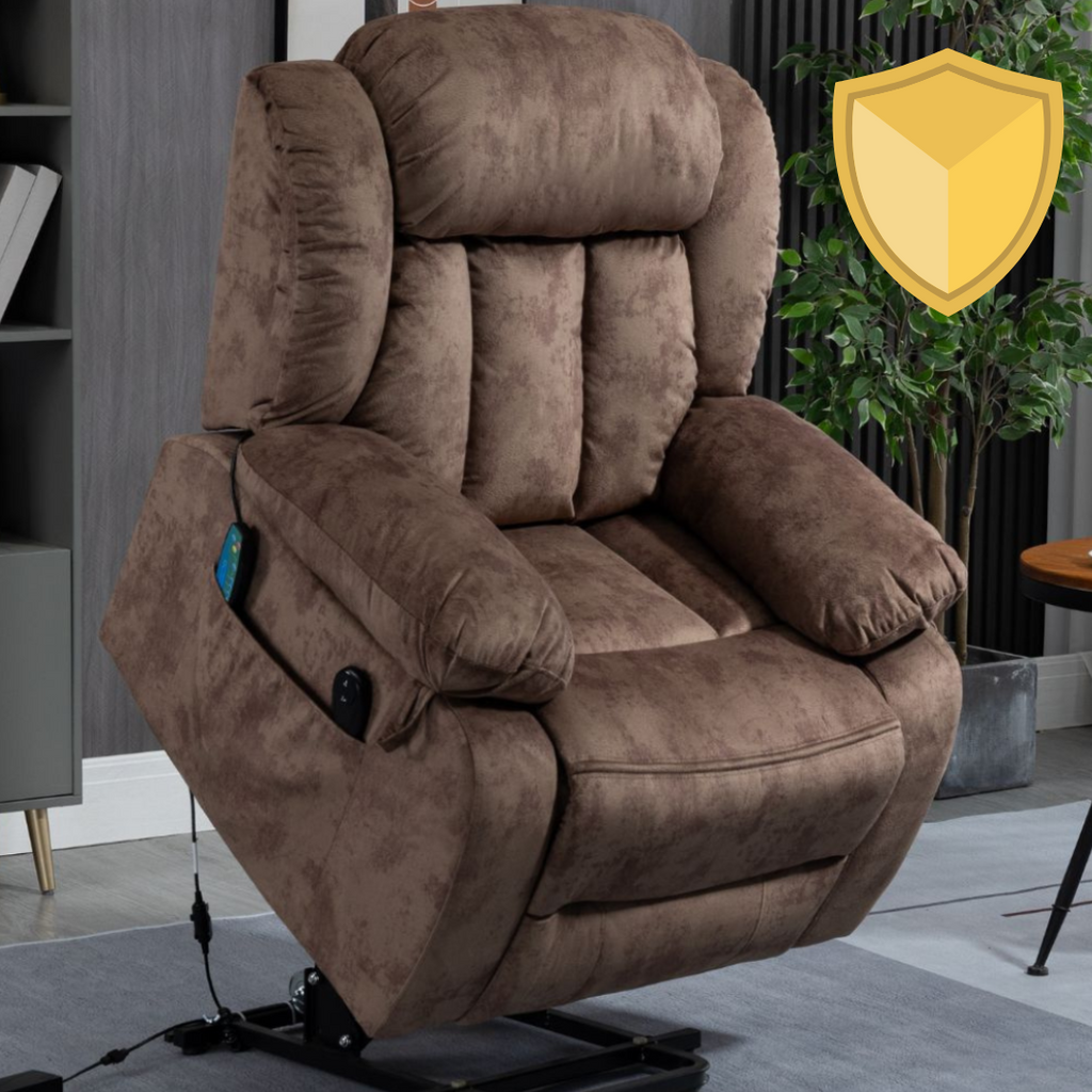 Crius Lift Chair with Heat and Massage, 38 Inch Wide with Safety Motion, Velvet Brown ‪(FREE 2 Years CPS Warranty)