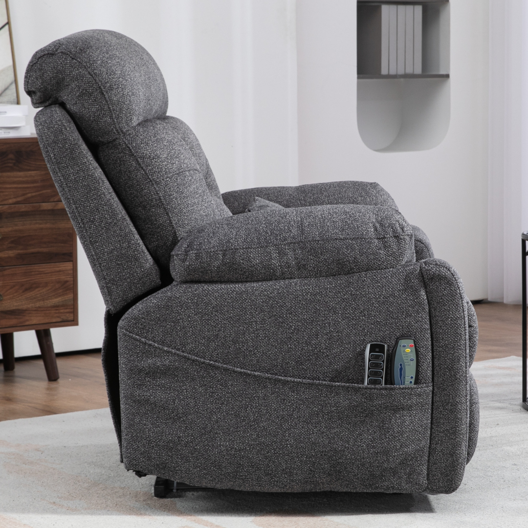 LuxQuad Lay Flat Lift Chair, The First 4 Motors Oversized Lift Chair, Grey