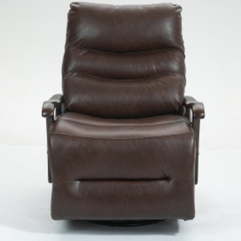 SpinEase Swivel Recliner Chair, 350lbs Capacity, Power Glider Chair with Solid Wood Armrests, Faux Leather- Brown