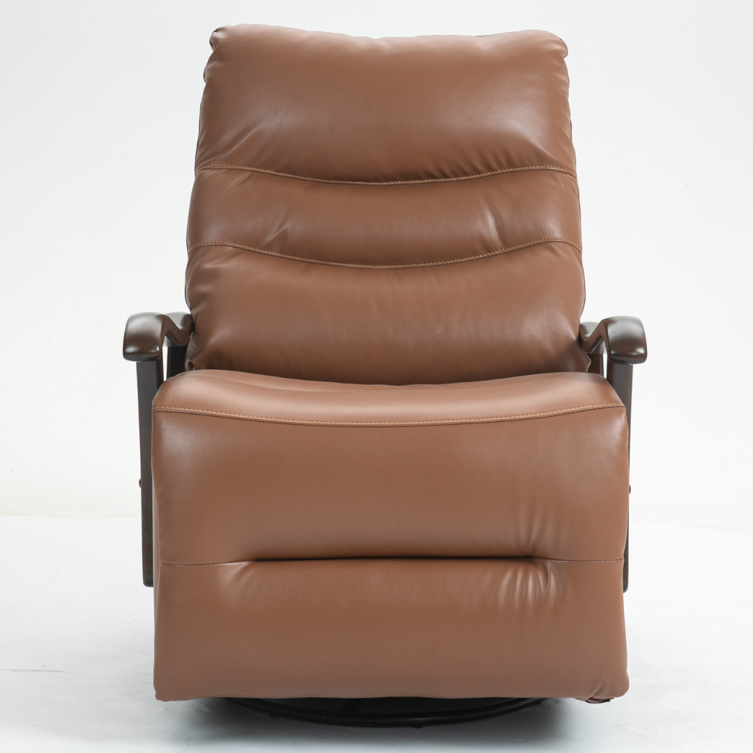 SpinEase Swivel Recliner Chair, 350lbs Capacity, Power Glider Chair with Solid Wood Armrests, Faux Leather- Orange.