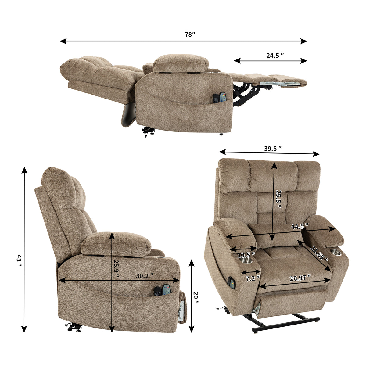 Atlas Lift Chair - 500 Lbs Big & Tall Dual Motors with Foot Rest Extension.