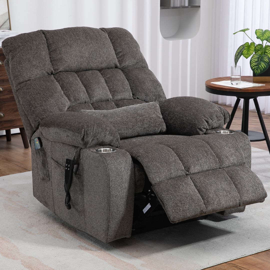 Bulkyriser 2.0 Lay Flat Lift Chair, 25.6 Inch Wide Seat 73.2 Inch Length, Dual Motors, Light Gray (FREE 2 YEARS WARRANTY).