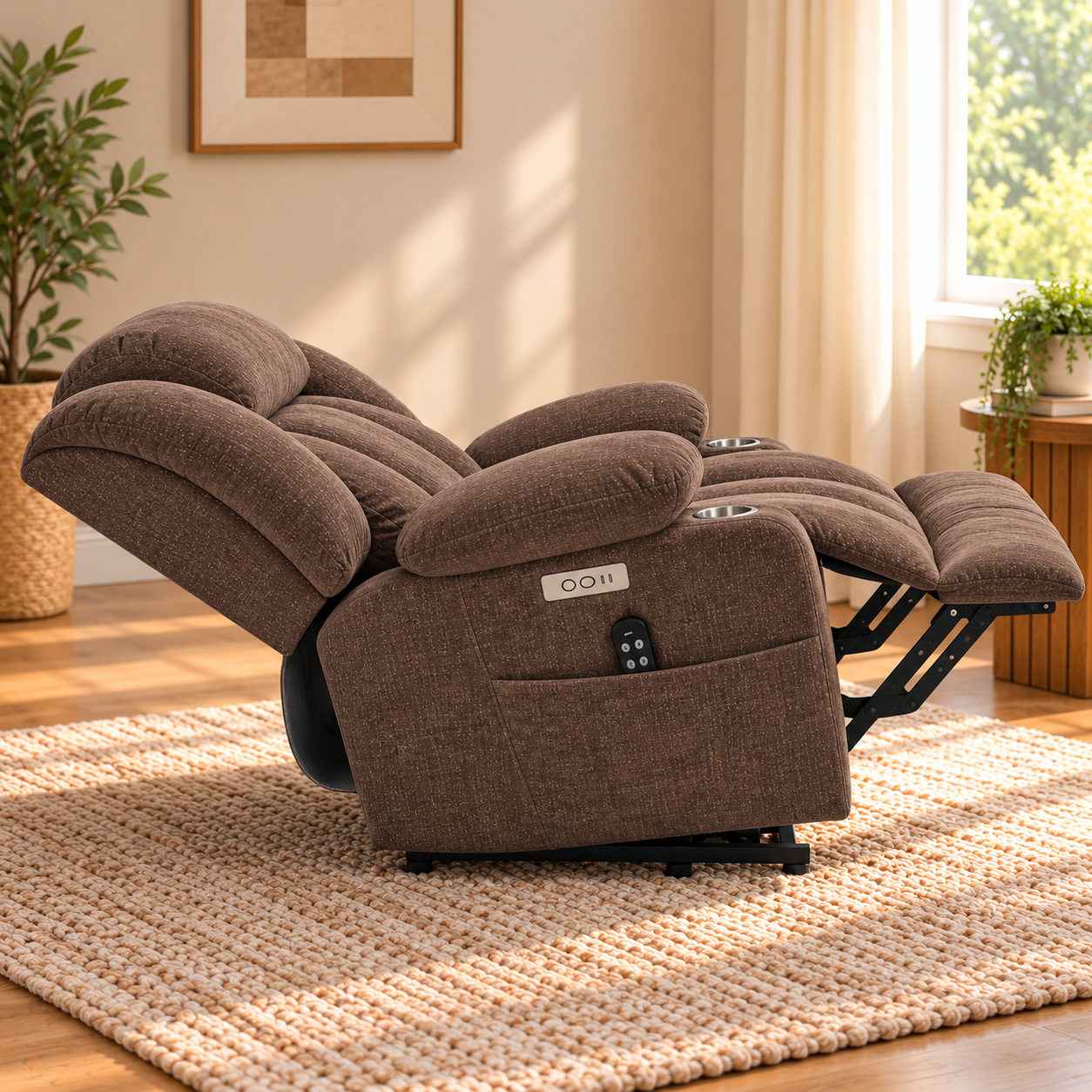 CloudPulse Electric Recliner – Chenille Power Recliner with 8-Point Massage, Lumbar Heat & USB Charging