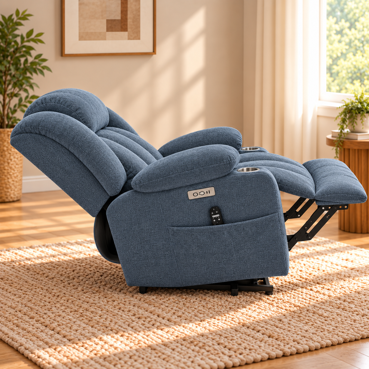 CloudPulse Electric Recliner – Chenille Power Recliner with 8-Point Massage, Lumbar Heat & USB Charging