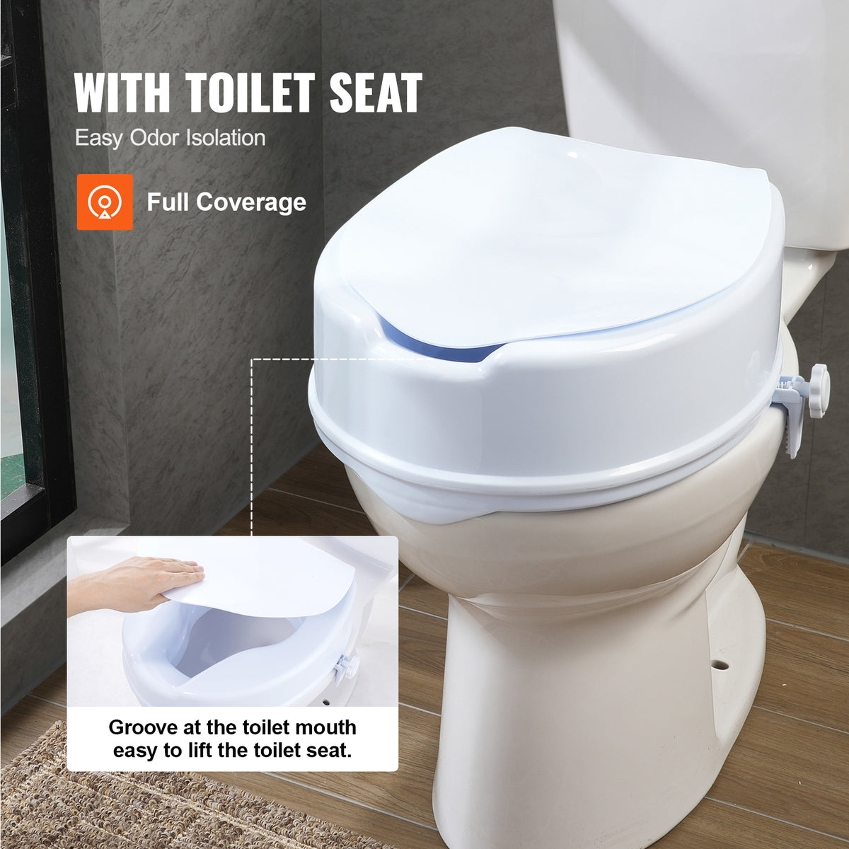 6-Inch Raised Toilet Seat Riser with Dual-Lock Knobs – 150 mm Elevated Toilet Seat.