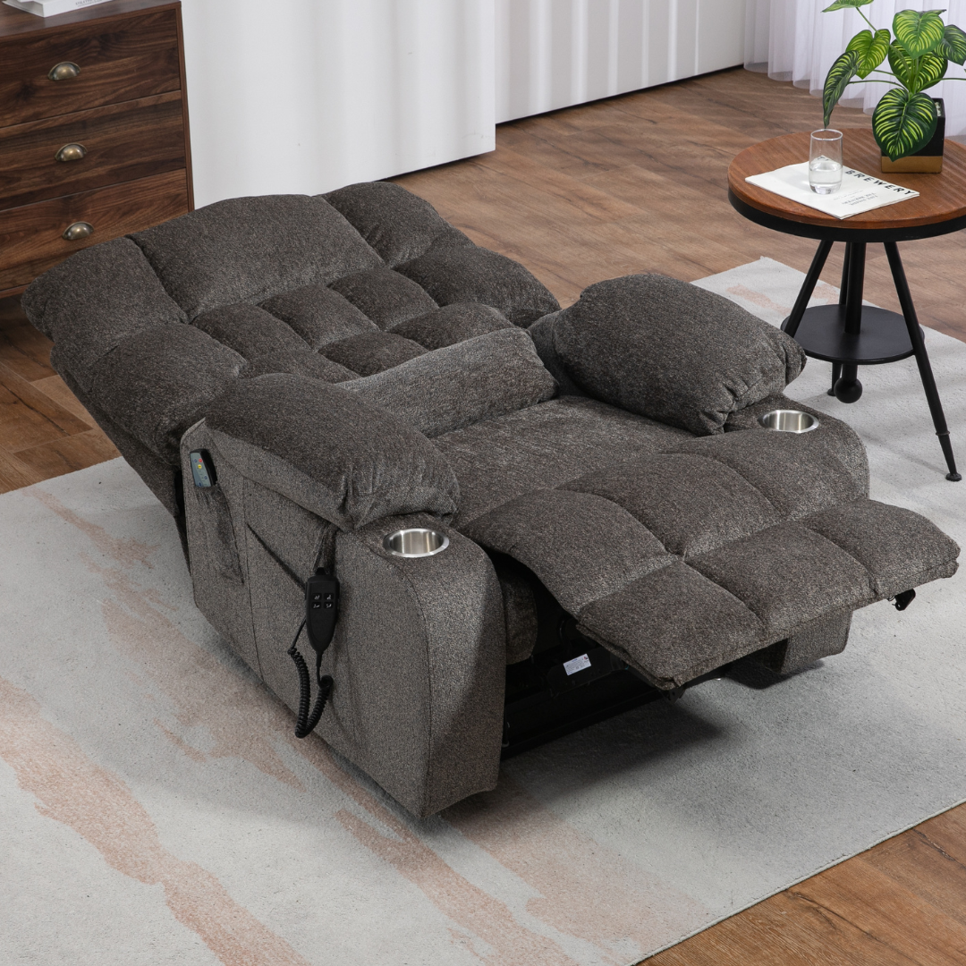 Bulkyriser 2.0 Lay Flat Lift Chair, 25.6 Inch Wide Seat 73.2 Inch Length, Dual Motors, Light Gray (FREE 2 YEARS WARRANTY).