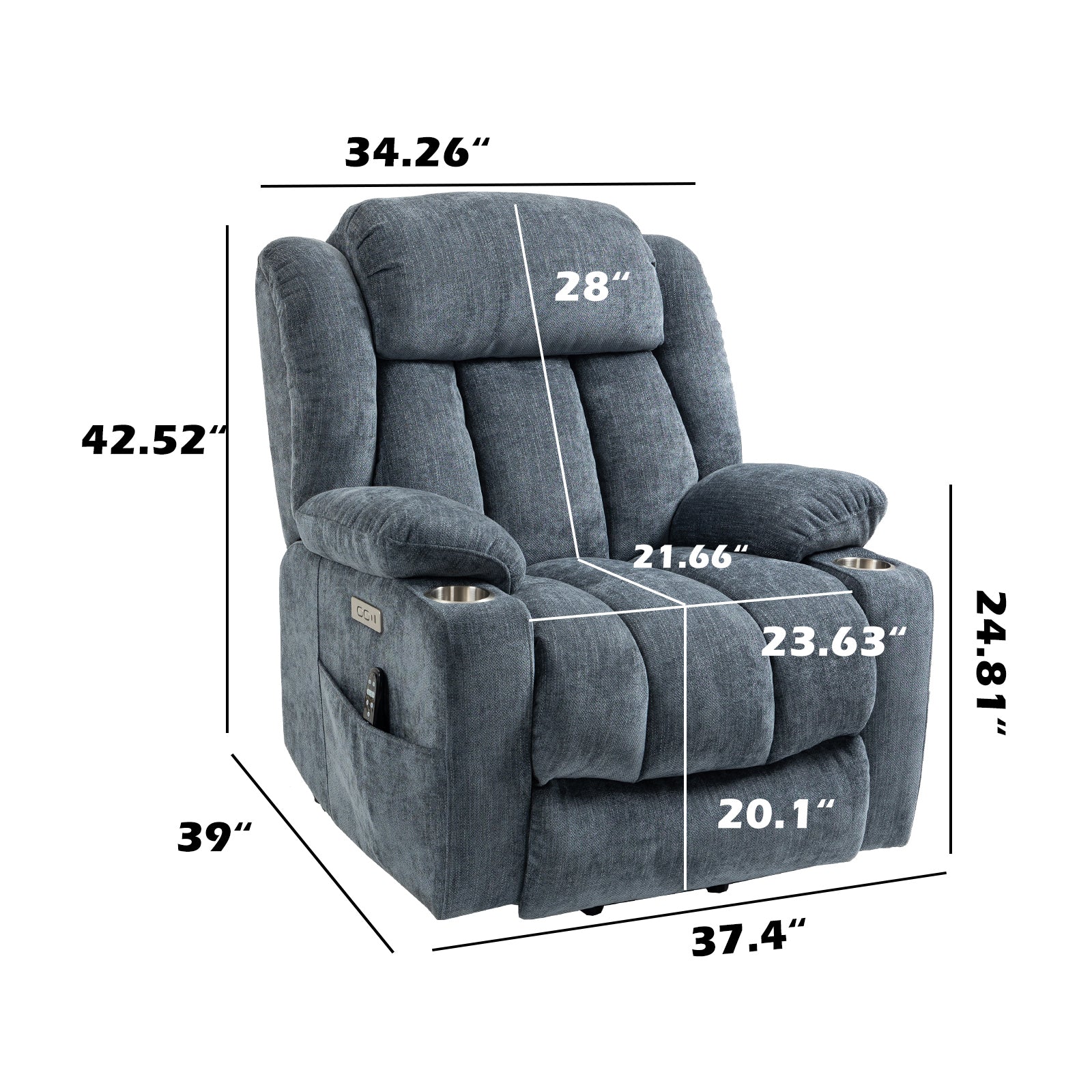 CloudPulse Electric Recliner – Chenille Power Recliner with 8-Point Massage, Lumbar Heat & USB Charging