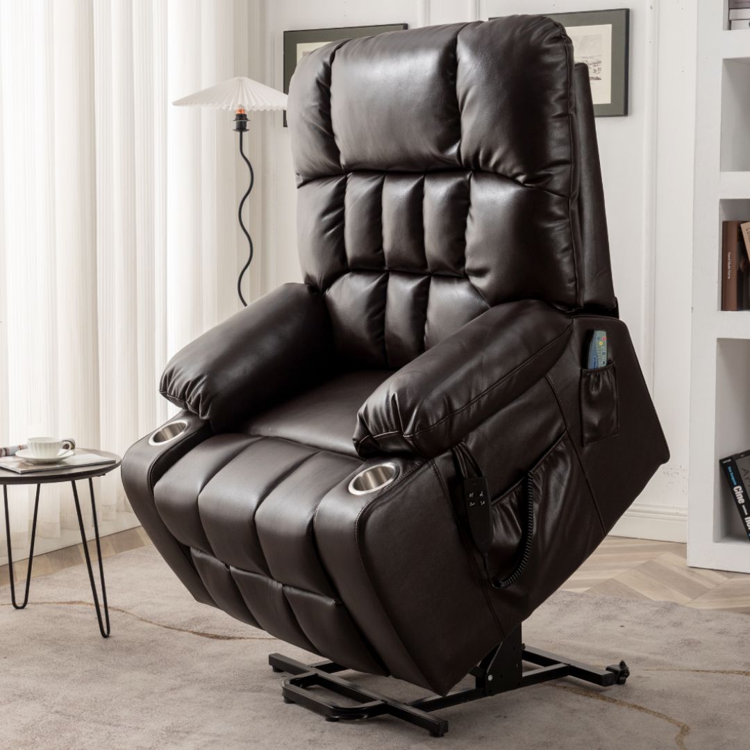 Bulkyriser 2.0 Lay Flat Lift Chair, 25.6 Inch Wide Seat, Back Up Battery, Dark Brown