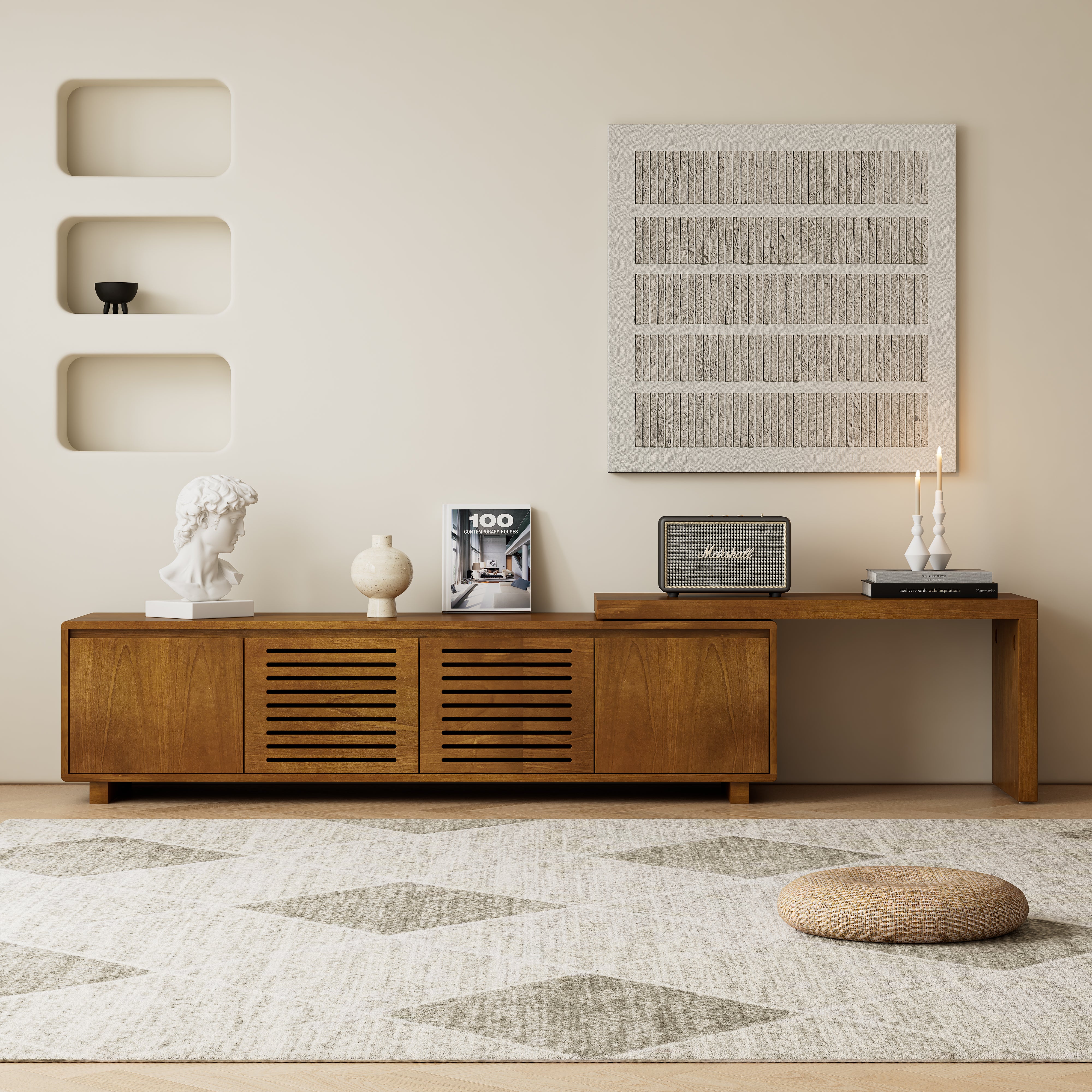 Expandable Wood TV Stand for 55"-75" TVs